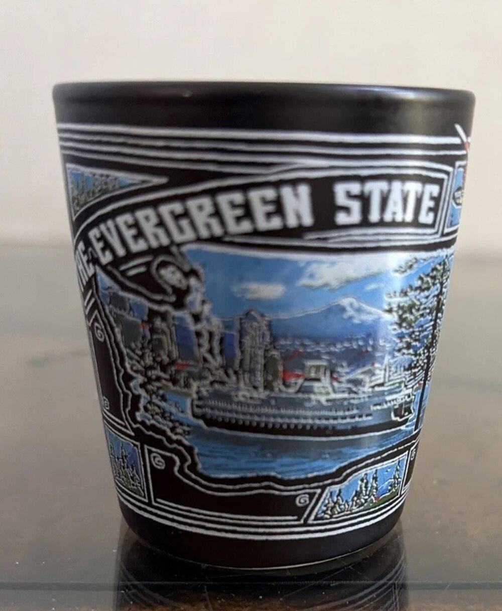 The Evergreen State Shot Glass (Washington) Seattle needle helicopter